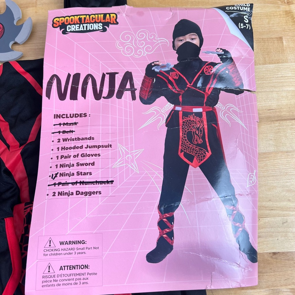 Ninja Costume‎ Halloween Child Size Small 5-7 Years Spooktacular Creations READ